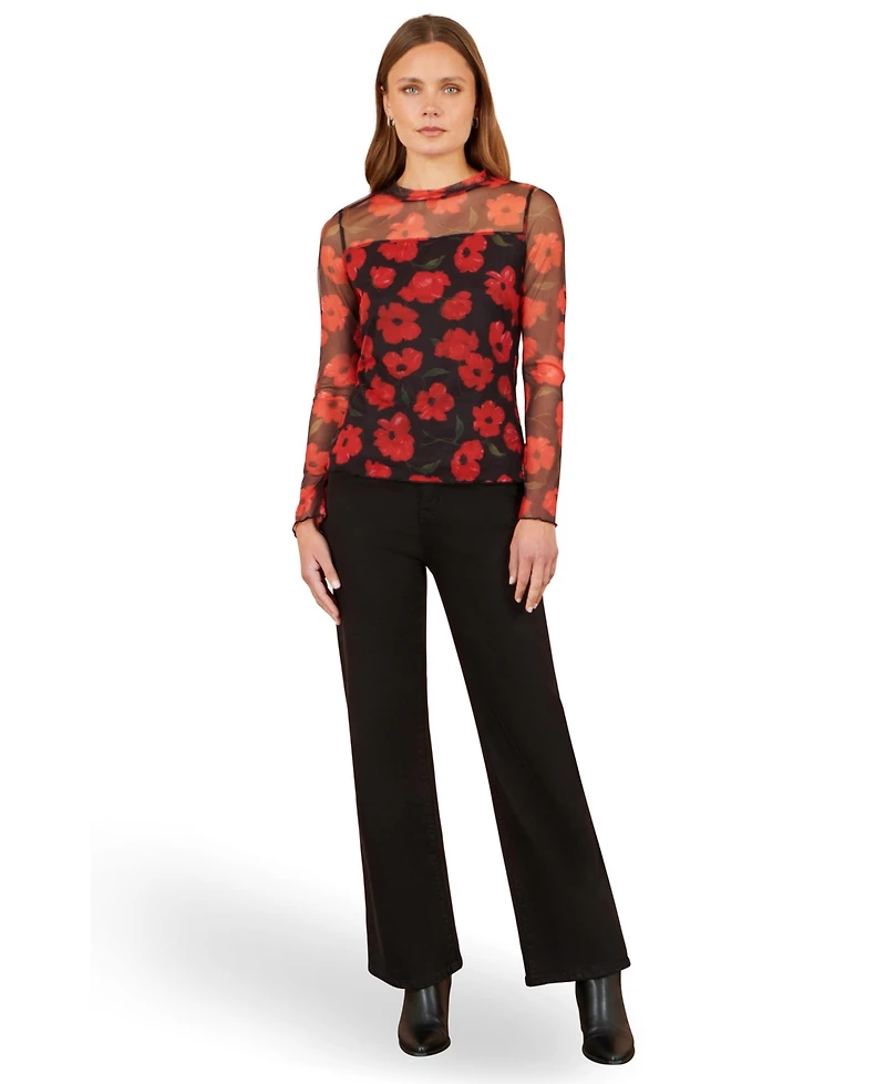Yumi Women's Poppy Sheer Mesh Long Sleeve Top