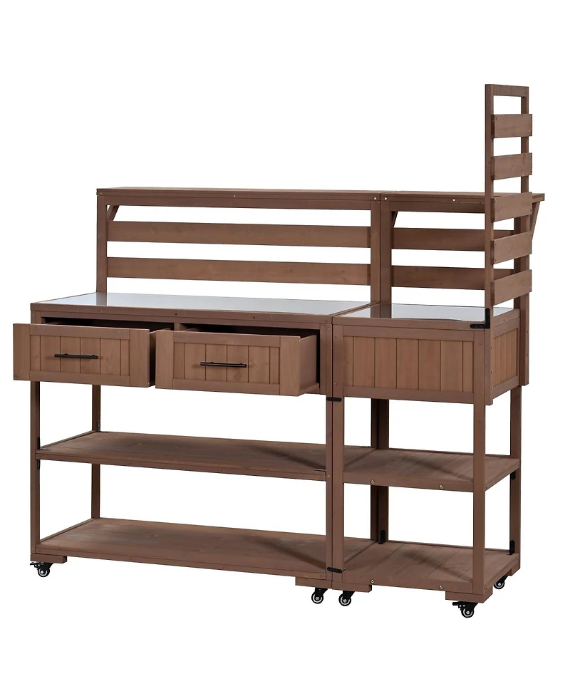 Streamdale Furniture Solid Wood Patio Kitchen Island With Stainless Steel Top And Storage