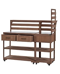 Streamdale Furniture Solid Wood Patio Kitchen Island With Stainless Steel Top And Storage