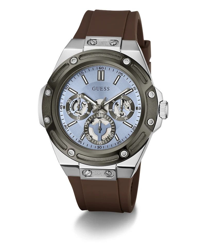 Guess Men's Quartz Brown Silicone Strap Watch 44mm