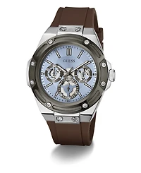 Guess Men's Quartz Brown Silicone Strap Watch 44mm