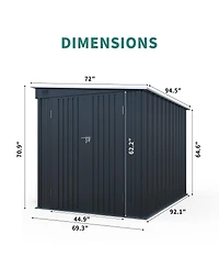 Streamdale Furniture 6x8 Feet Galvanized Steel Outdoor Storage Shed With Lockable Double Doors