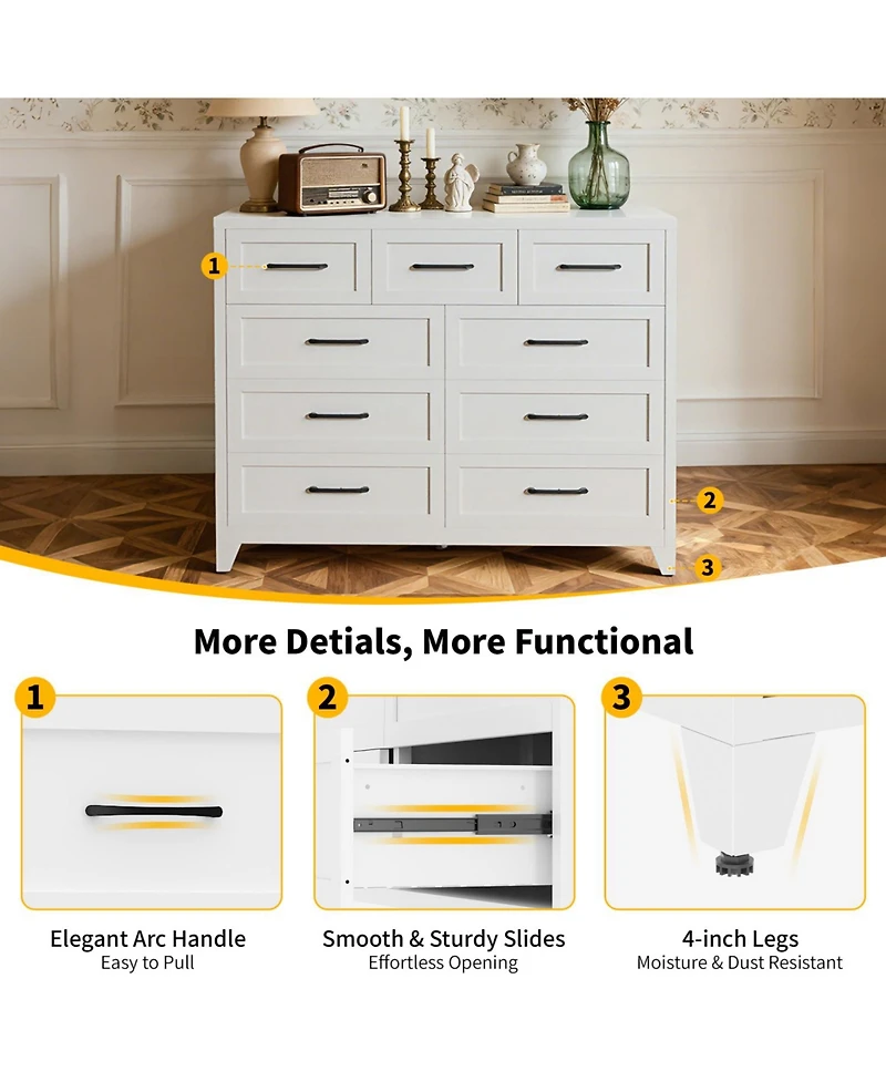 Rainsken 9-Drawer Dresser, Metal Profile Chest of Drawers, with Smooth Gliding Drawers, Storage Cabinet for Closet, for Bedroom,Living Room,Entryway