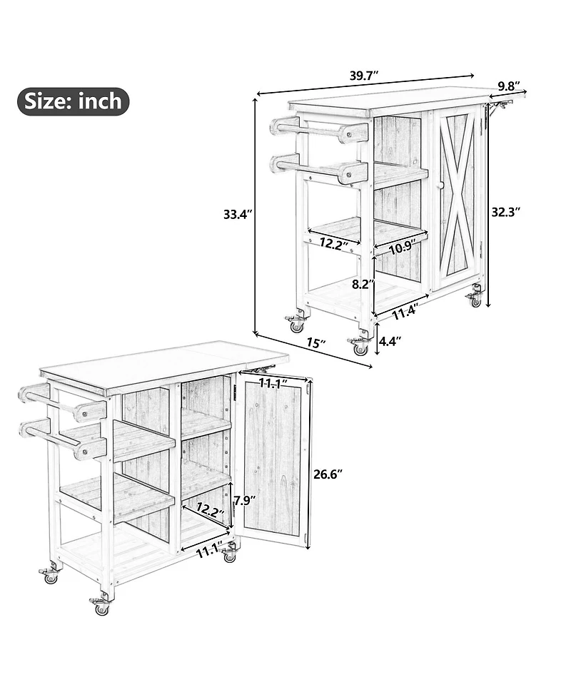 Streamdale Furniture Foldable Outdoor Kitchen Island With Storage, Prep Station, And Lockable Wheels
