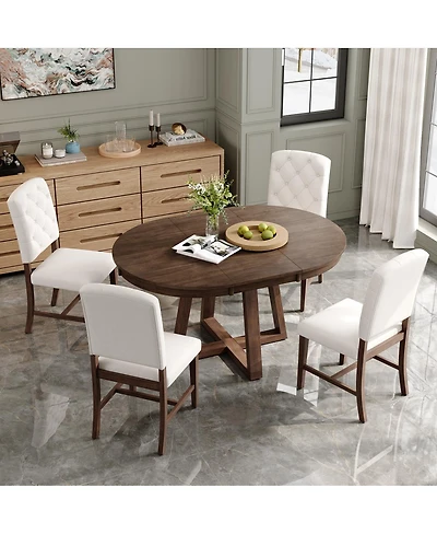 Streamdale Furniture 5-Piece Retro Dining Set: Round Table with 16'' Leaf and 4 Upholstered Chairs