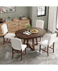 Streamdale Furniture 5-Piece Retro Dining Set: Round Table with 16'' Leaf and 4 Upholstered Chairs