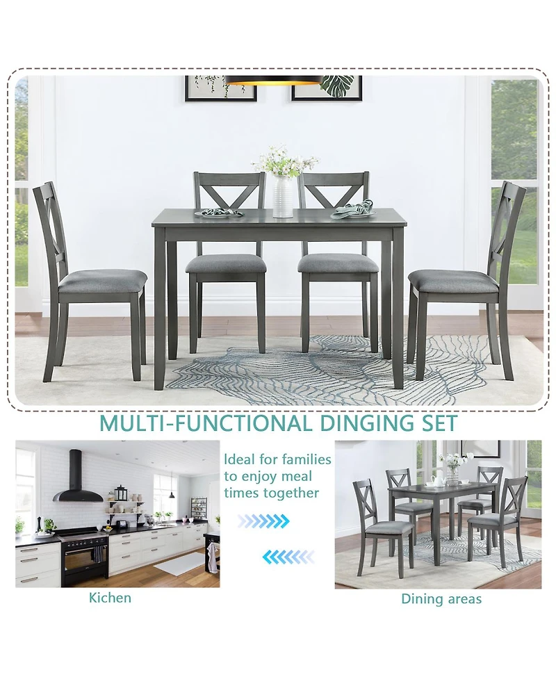 Streamdale Furniture Wooden Rectangular Dining Table Set for 4