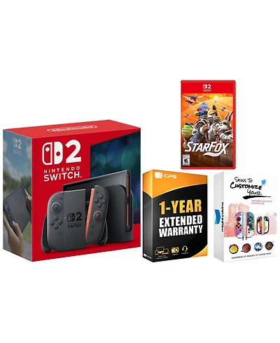 Nintendo Switch 2 Console with Star Fox Game, MightySkins and 1 Year Extended Warranty Bundle