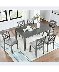 Streamdale Furniture 7-Piece Solid Wood Dining Set, 58.5 inch Table, 6 Padded Chairs