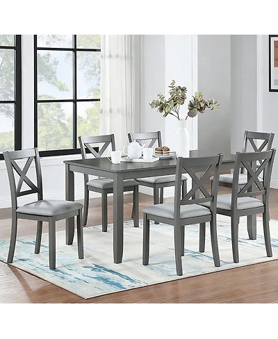 Streamdale Furniture 7-Piece Solid Wood Dining Set, 58.5 inch Table, 6 Padded Chairs