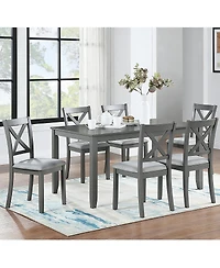 Streamdale Furniture 7-Piece Solid Wood Dining Set, 58.5 inch Table, 6 Padded Chairs