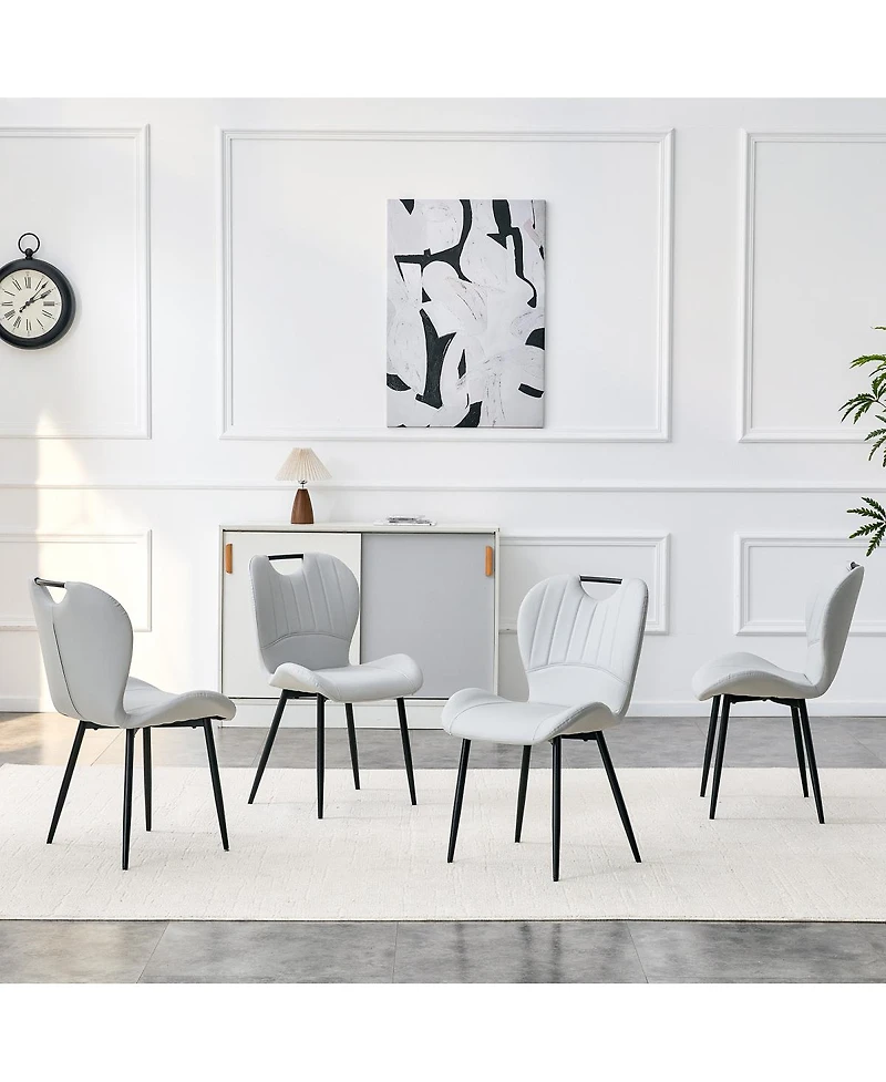 Streamdale Furniture Set of 4 Pu Dining Chairs with Metal Frame