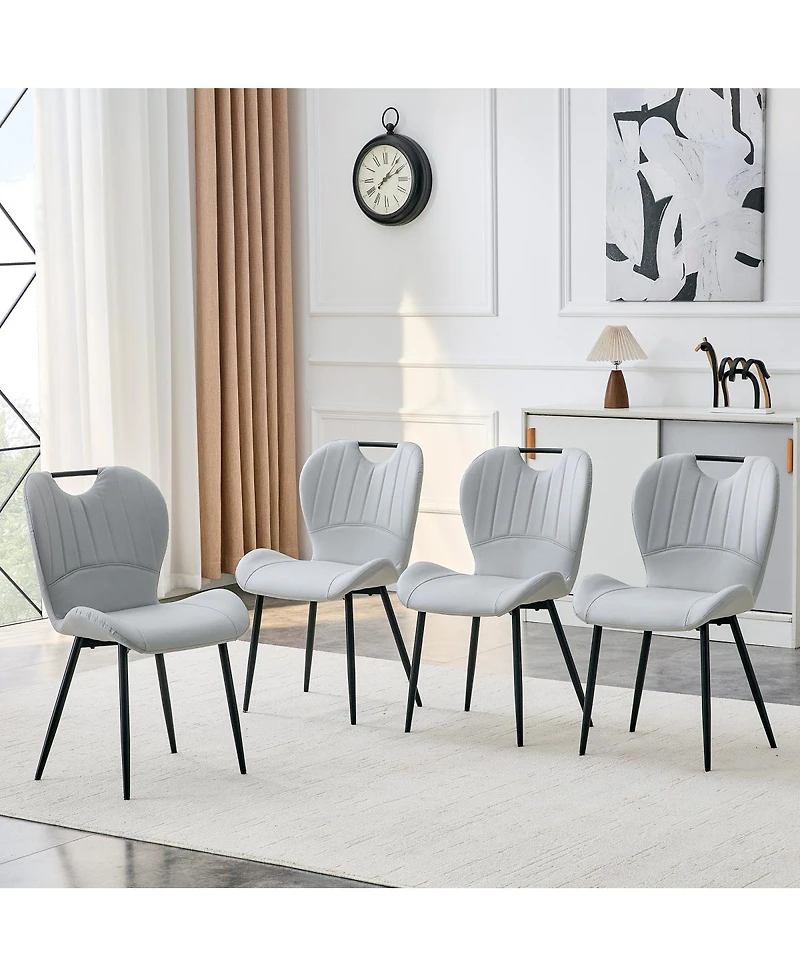 Streamdale Furniture Set of 4 Pu Dining Chairs with Metal Frame