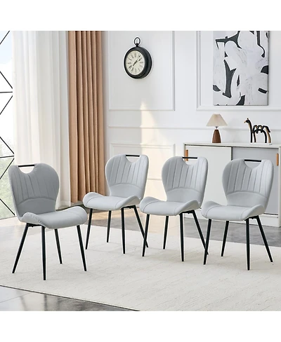 Streamdale Furniture Set of 4 Pu Dining Chairs with Metal Frame