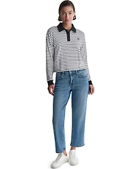 Bcbg Women's Long-Sleeve Striped Collared Polo Top