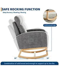 homfan Modern Hospitality Rocking Chair – Teddy Upholstery, High Back ,Armrest ,Wingback, Side Pockets Rubber Wood Legs for Restaurant or Office