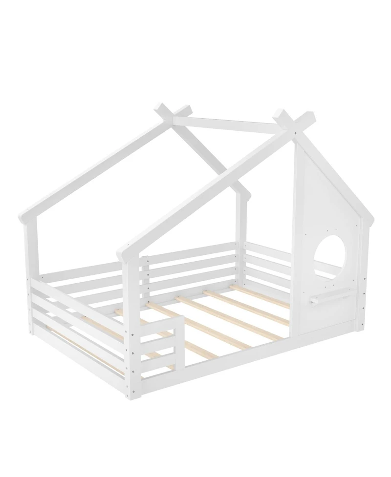 Streamdale Furniture Wood House Floor Bed with Window and Shelf