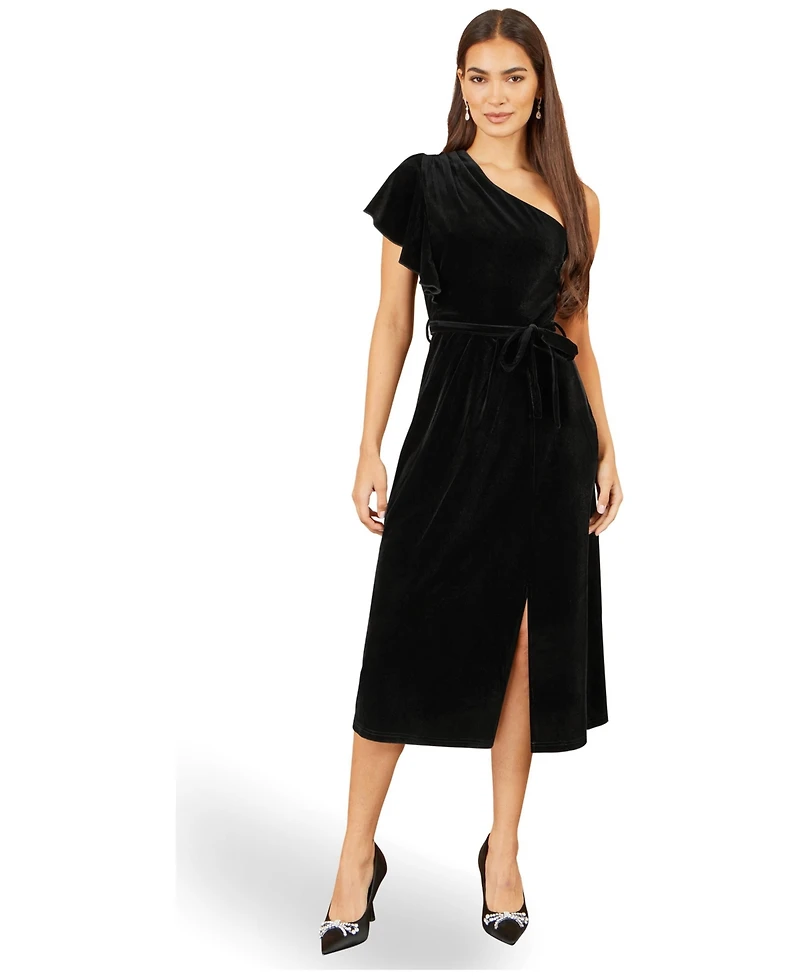 Yumi Women's Velvet One Shoulder Midi Dress