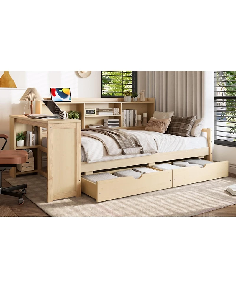 Streamdale Furniture Twin Corner Daybed With Storage, Desk, Charging, Bookcase