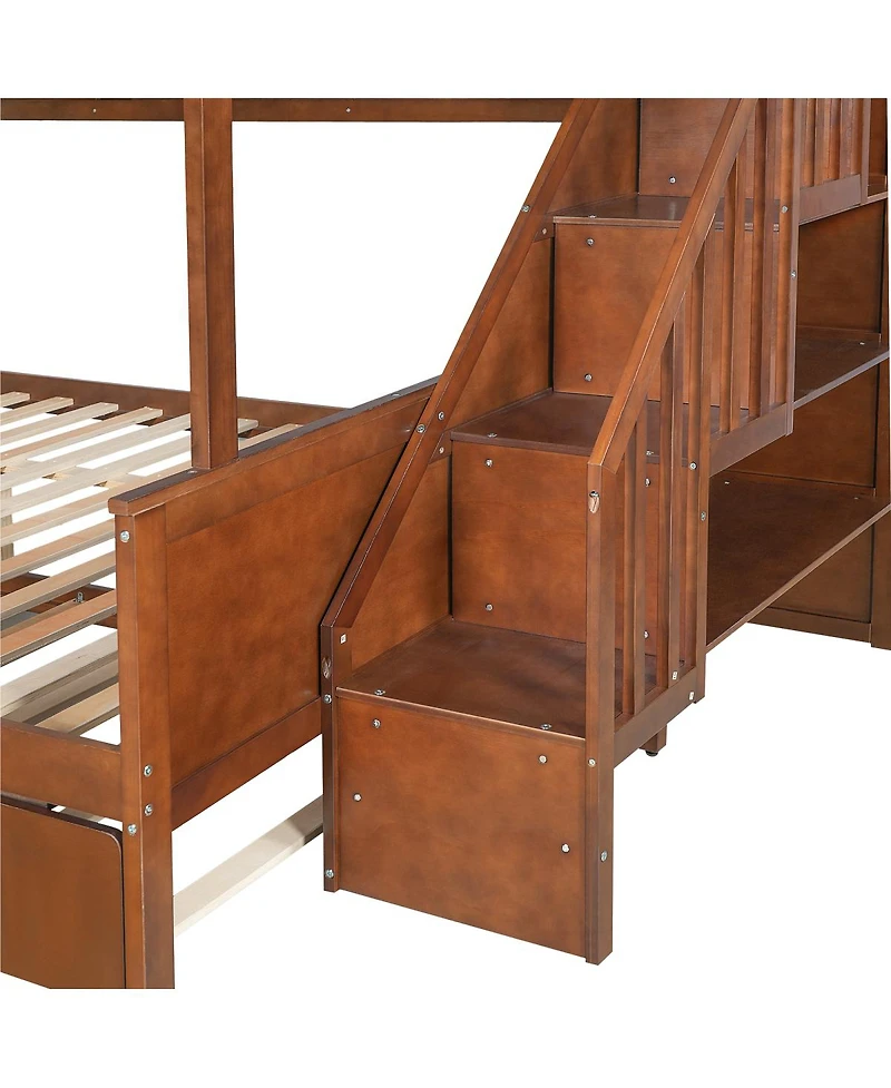 Streamdale Furniture Xl Bunk Bed with Storage, Stairs, Trundle, Led Light