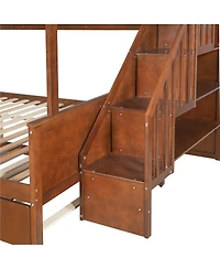 Streamdale Furniture Xl Bunk Bed with Storage, Stairs, Trundle, Led Light