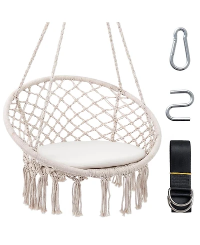 Costway Swing Chair, Hammock Chair with Round Seat Cushion, Indoor and Outdoor Boho
