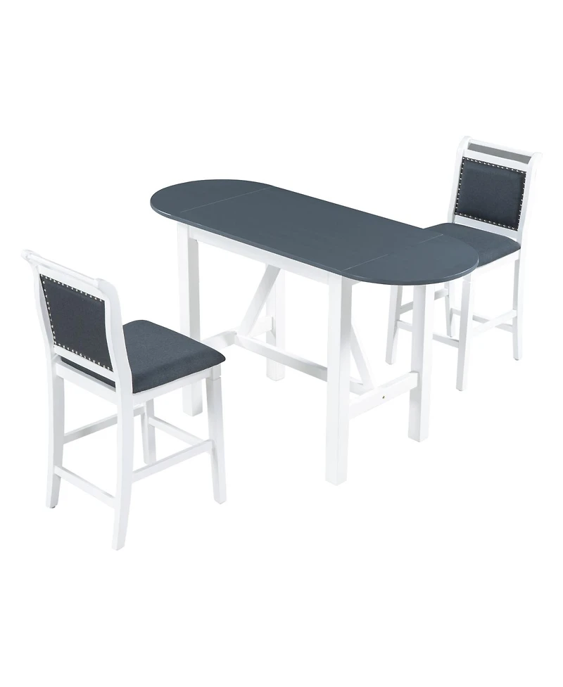 Streamdale Furniture 3-Piece Wood Drop Leaf Counter Height Dining Set with 2 Upholstered Chairs