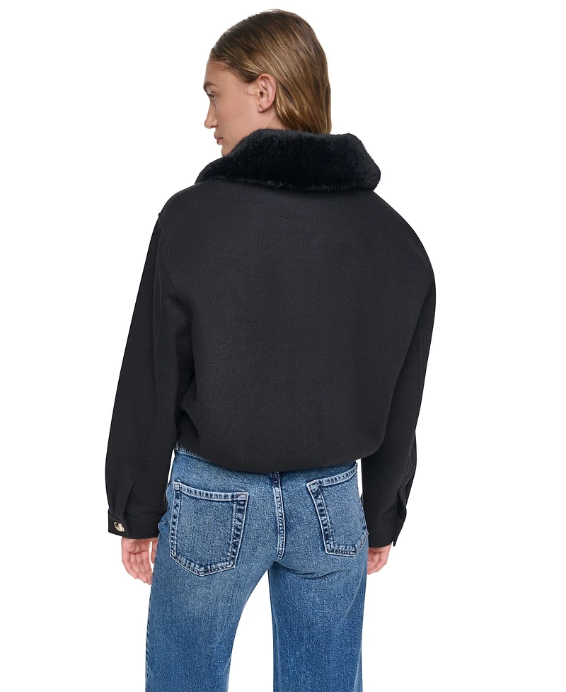 Dkny Women's Cropped Faux-Fur Collar Bomber Jacket