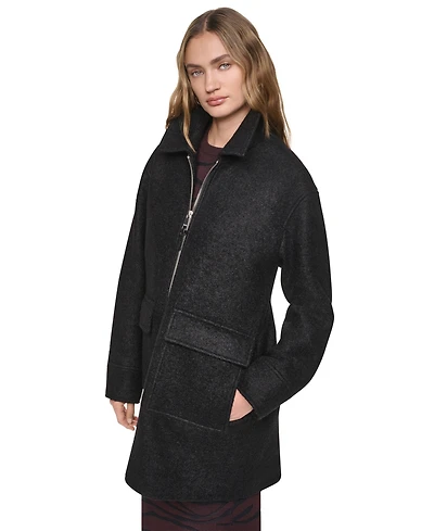 Dkny Women's Boucle and Speckled Herringbone Tailored Coat