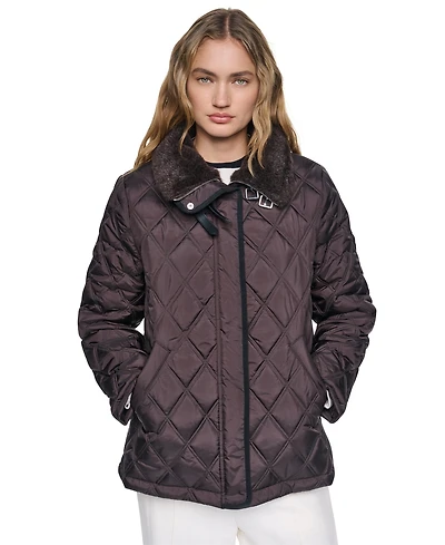 Dkny Women's Sherpa Collar Diamond-Quilted Coat