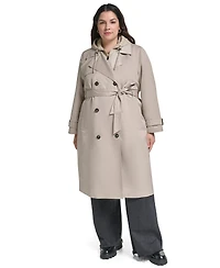 Dkny Women's Double Breasted Belted Trench with Hooded Bib Coat