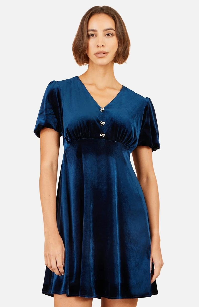 Yumi Women's Diamante Bow Velvet Skater Dress