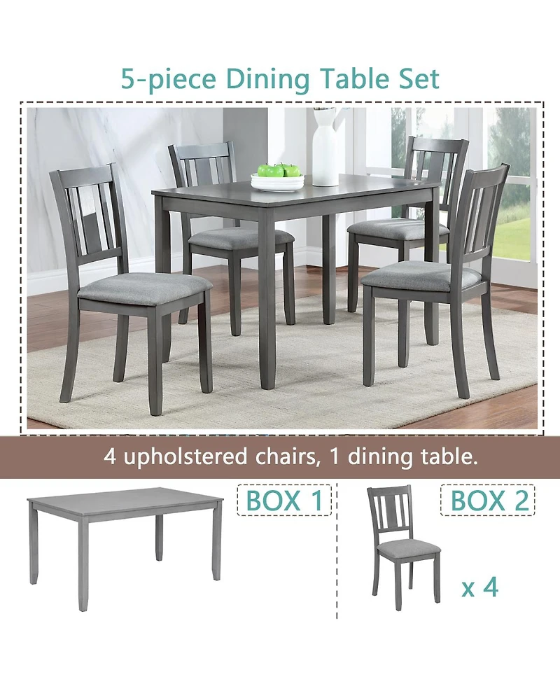 Streamdale Furniture 5-Piece Modern Rectangular Dining Set with 4 Upholstered Chairs