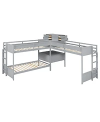 Streamdale Furniture L-Shaped Twin Bunk Bed With Desk, Drawers, Usb/Power