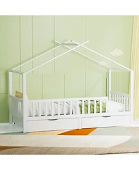 Streamdale Furniture Full House Bed with 2 Storage Drawers And Roof
