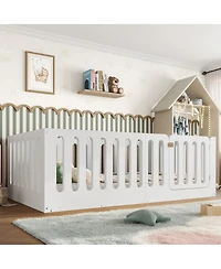 Streamdale Furniture Twin Floor Bed with High Fence and Door