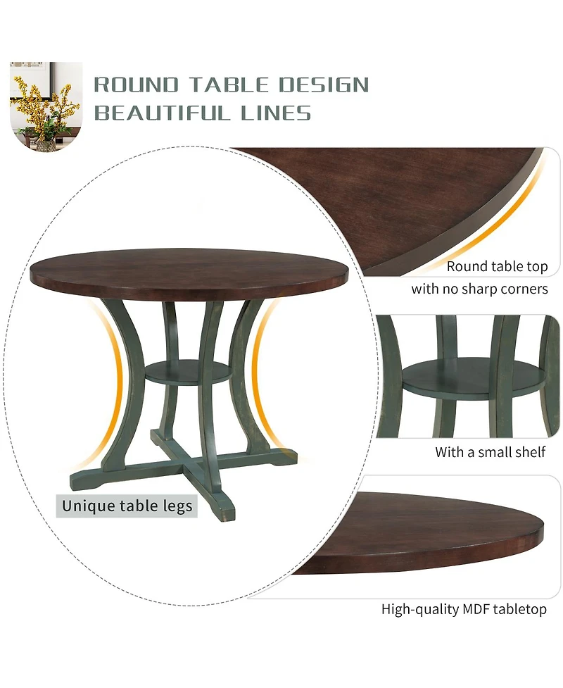 Streamdale Furniture 5-Piece Round Dining Table Set with 4 Fabric Chairs