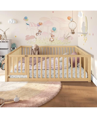Streamdale Furniture Full Size Bed Floor Bed with Safety Guardrails and Door for Kids
