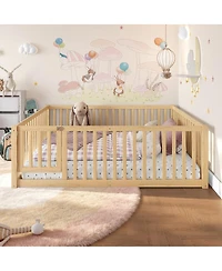 Streamdale Furniture Full Size Bed Floor Bed with Safety Guardrails and Door for Kids