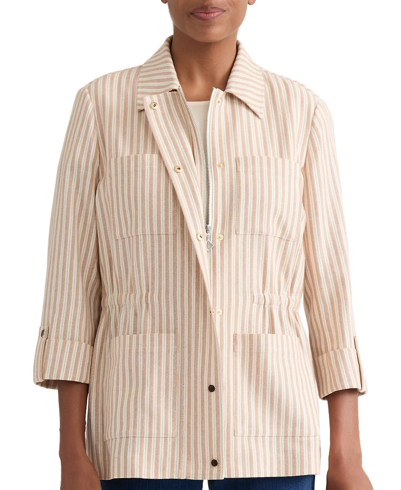 Jones New York Women's Herringbone-Stripe Cotton Patch-Pocket Anorak Jacket