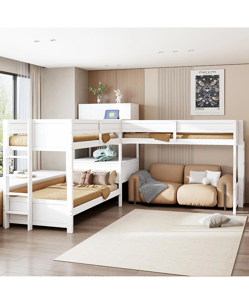 Streamdale Furniture L-Shaped Bunk Bed with Desk, Drawers, Usb/Power