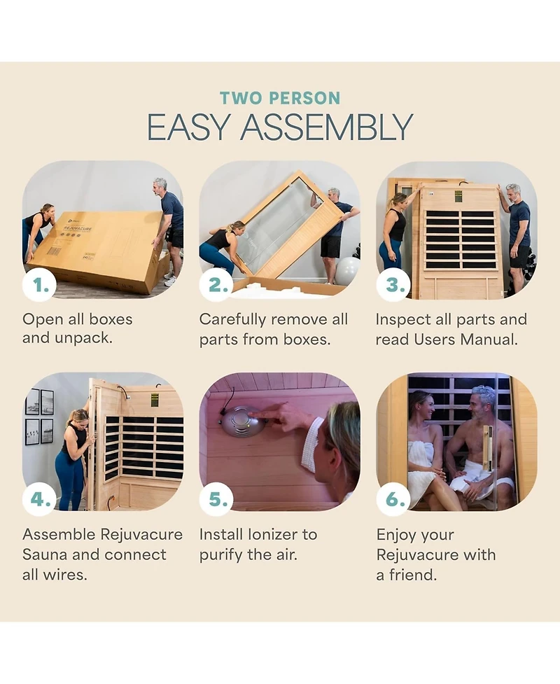LifePro RejuvaCure Duet 2-Person Wooden Far Infrared Home Sauna with Chromotherapy, Bluetooth Speakers & Canadian Hemlock Construction