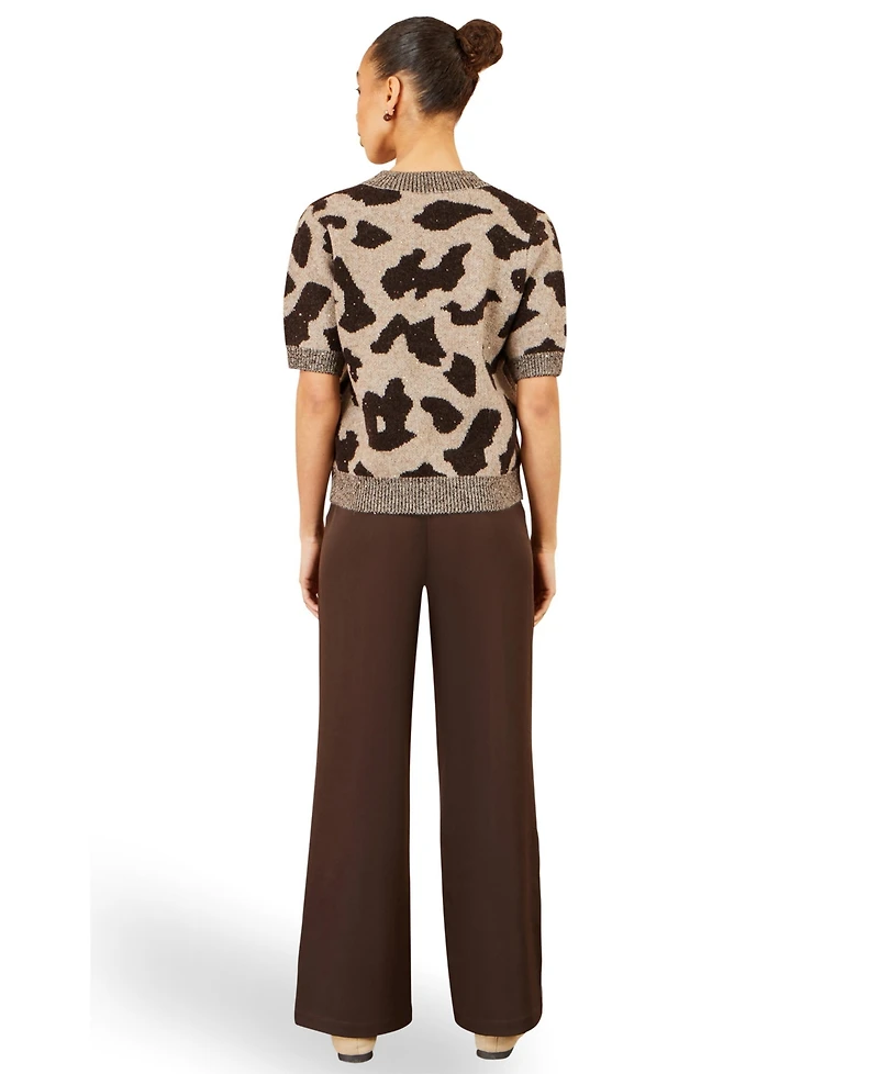 Yumi Women's Leopard Intarsia Short-Sleeve Sweater