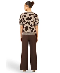 Yumi Women's Leopard Intarsia Short-Sleeve Sweater