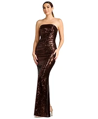 Dress the Population Women's Strapless Ruched Sequin Sheath Gown