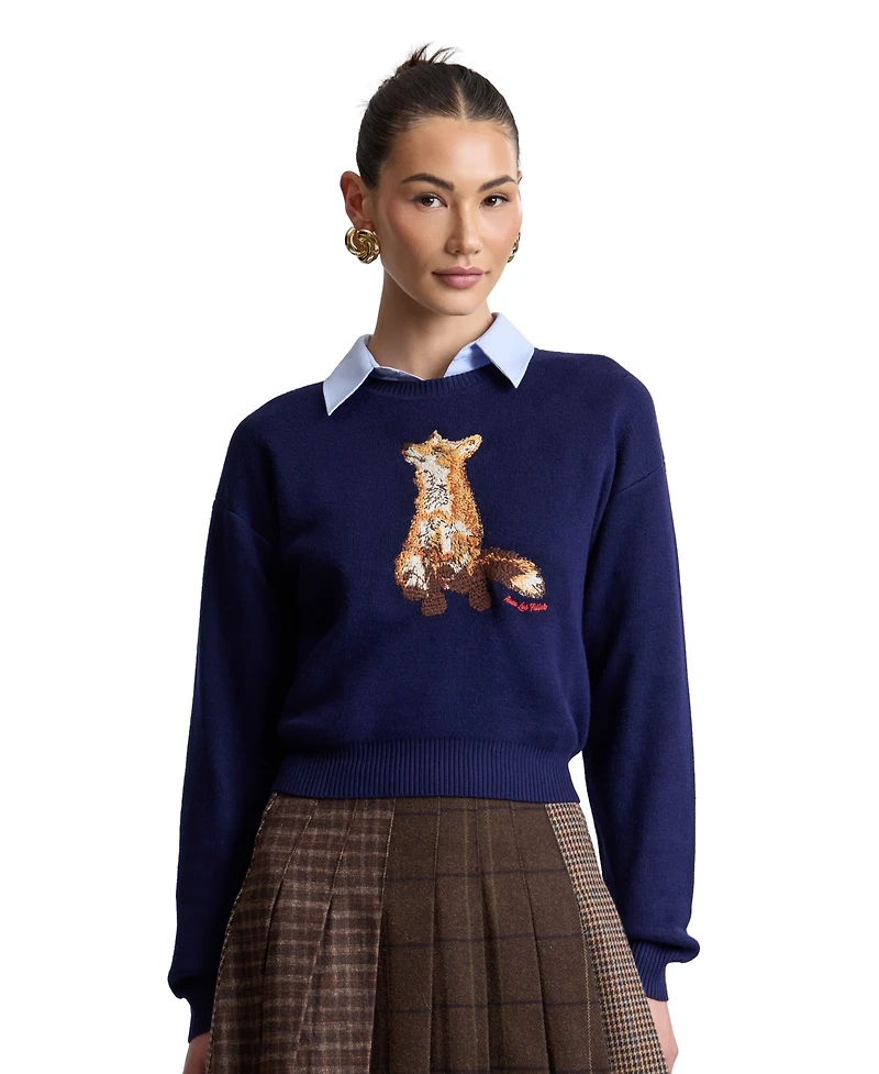 Avec Les Filles Women's Fox-Embroidered Crewneck Sweater
