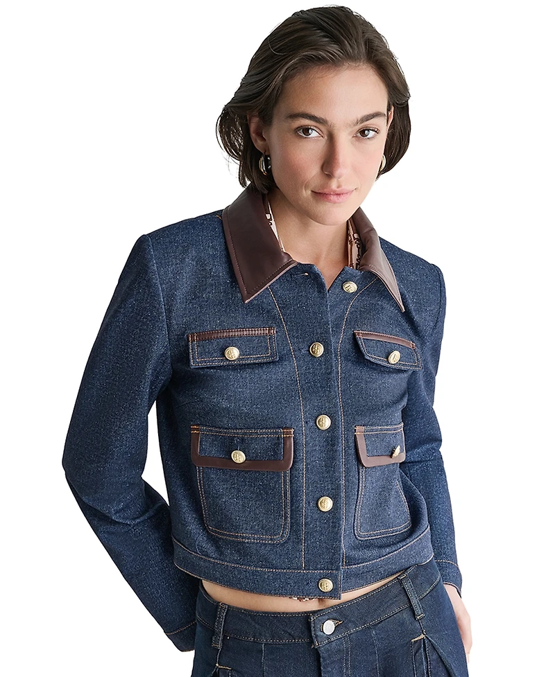 Bcbg Women's Denim Trucket Cropped Jacket