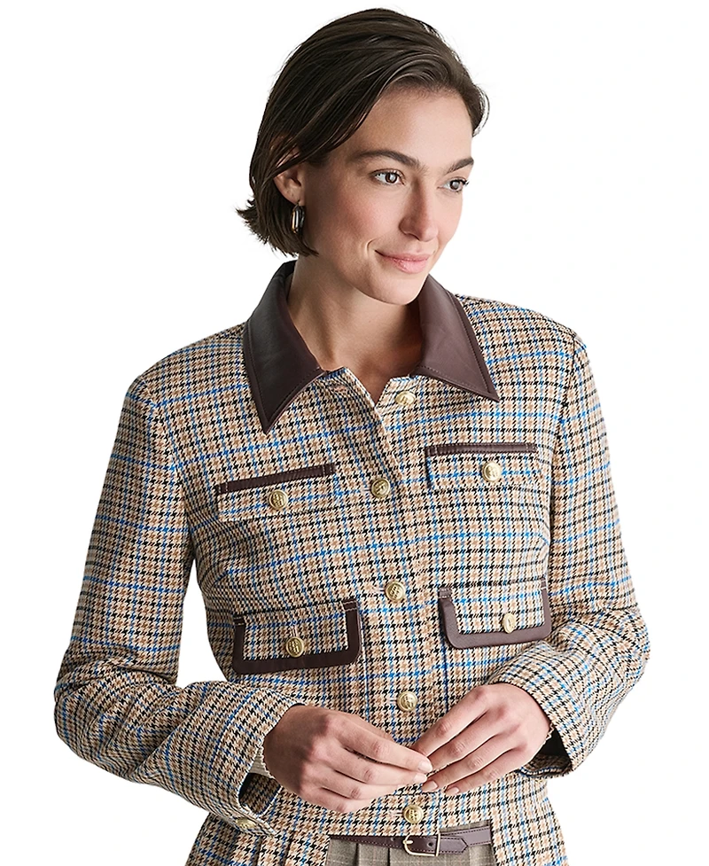 Bcbg Women's Collared Plaid Trucker Jacket