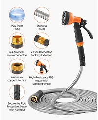 Vevor 25ft Metal Garden Hose Stainless Steel Water Hose Lightweight No Kink