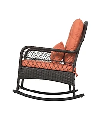 2PCS Patio Wicker Rocking Chair W/Seat Back Cushions & Lumbar Pillow Balcony